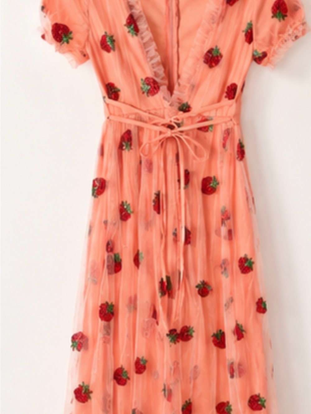 Pink strawberry Embroidered Tulle Maxi Dress fairy cottagecore DTI - Picture 2 of 4